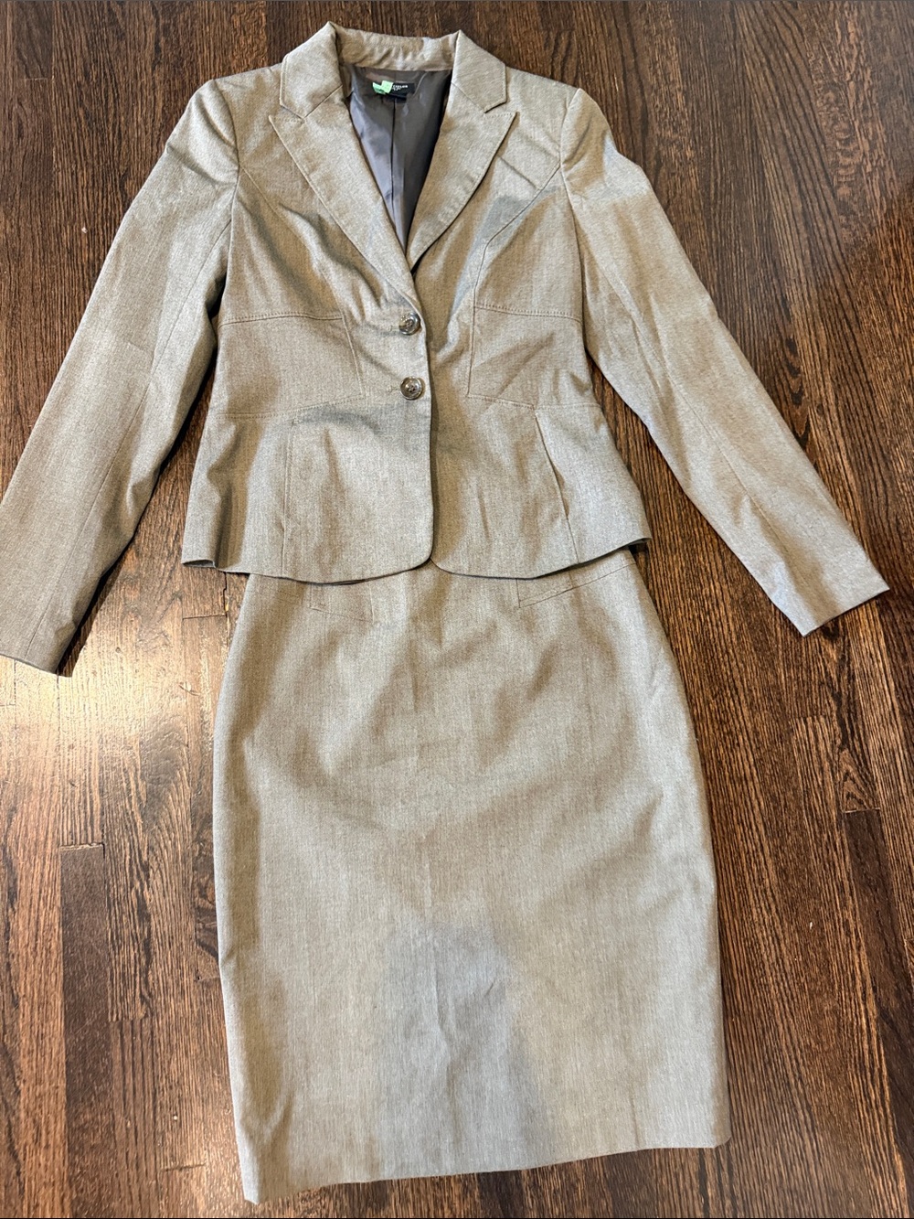 Ann Taylor Women's Gray Beige Two-Piece Skirt Suit Jacket & Pencil Skirt